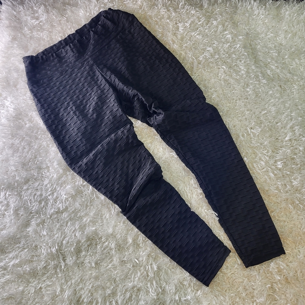 Waffle Leggings, Women Leggings - Unbranded & No Tags, Black, Large